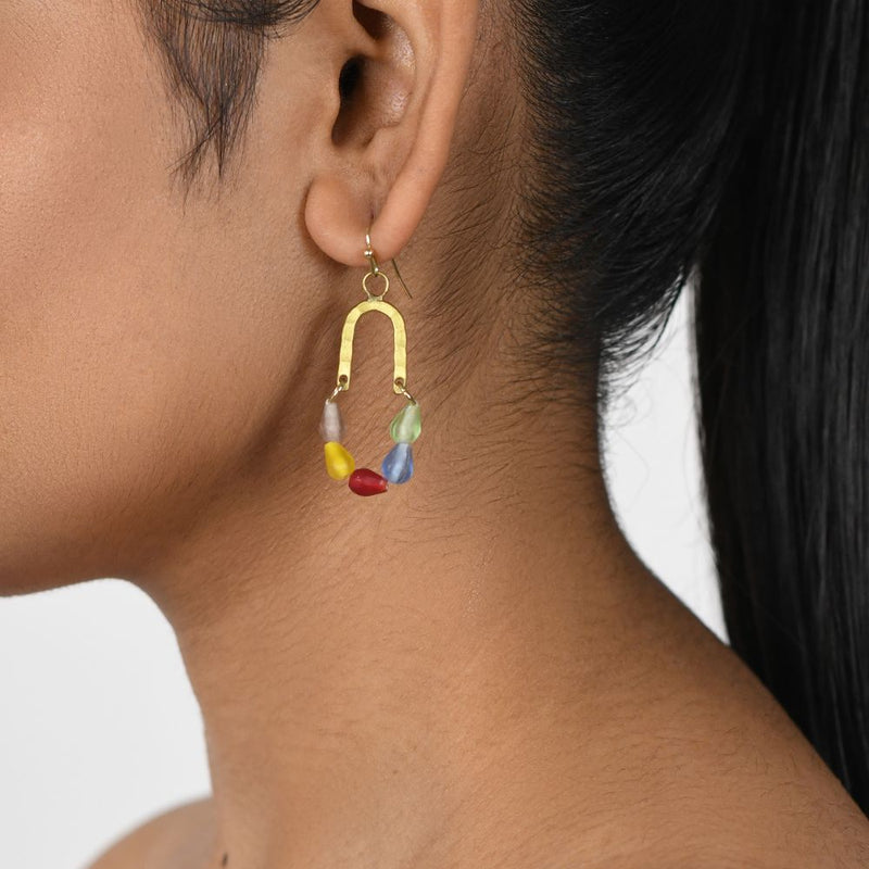 Handcrafted Brass Earring with Colourful Glass Beads