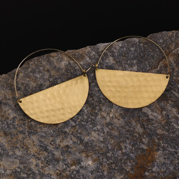 Handcrafted Brass Hammered Dull Gold Hoop Earring