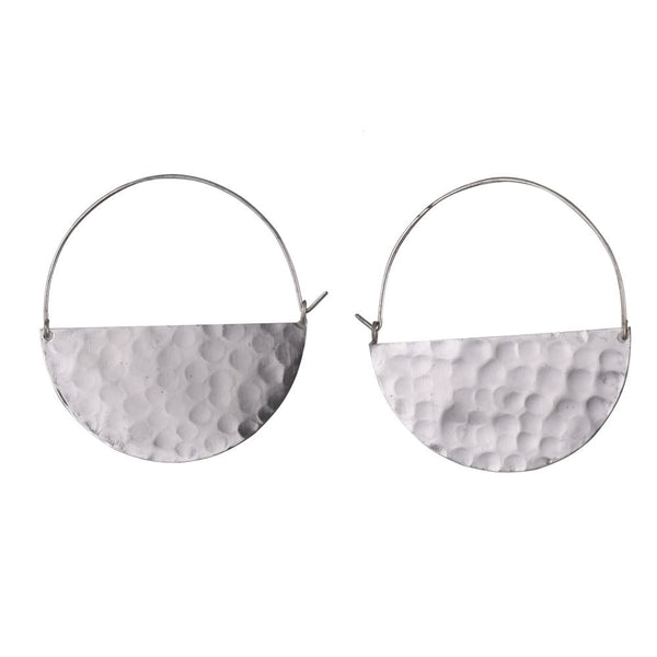 Handcrafted Brass Silver Hammered Earring