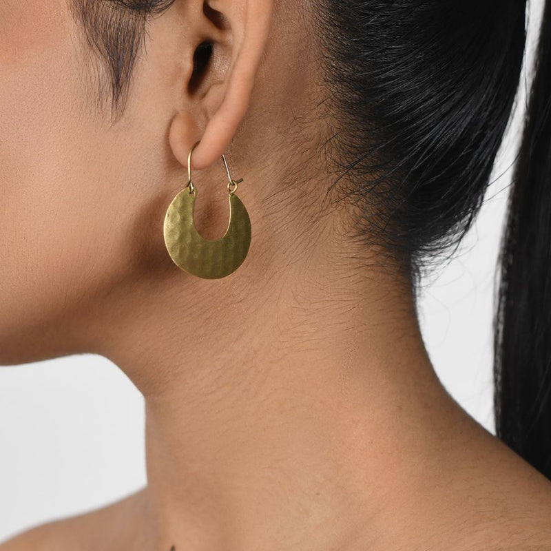 Handcrafted Brass Hammered Hoop Earring