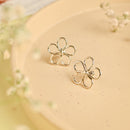 Handcrafted Brass Flower Stud Earring Silver Look