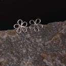 Handcrafted Brass Flower Stud Earring Silver Look