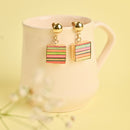 Handcrafted Multicolored Brass Wood Square Earring
