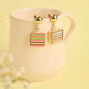 Handcrafted Multicolored Brass Wood Square Earring