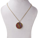 Handcrafted Brass Neckpiece with Multicoloured Wood Pendant