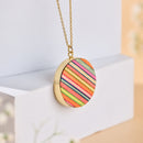 Handcrafted Brass Neckpiece with Multicoloured Wood Pendant