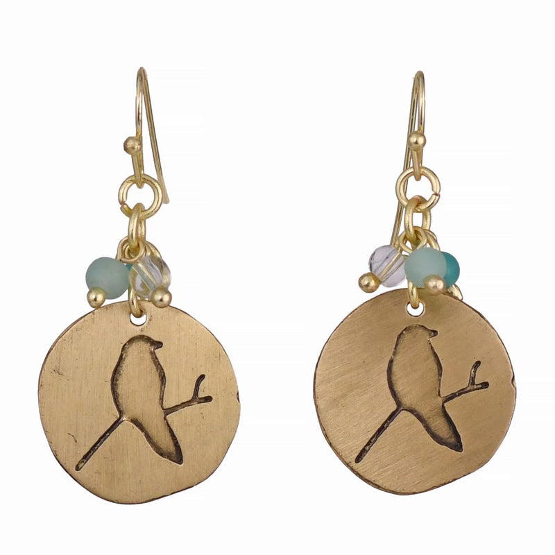Handcrafted Brass Bird with Beads Earring