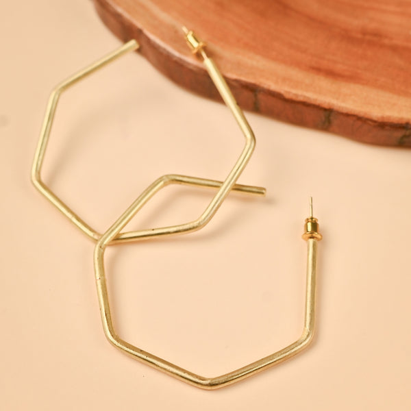 Handcrafted Brass Hexagon Stud Earring
