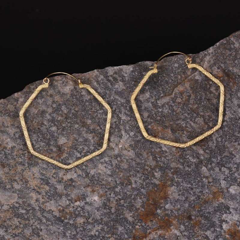 Handcrafted Brass Hexagon Hoop Earring