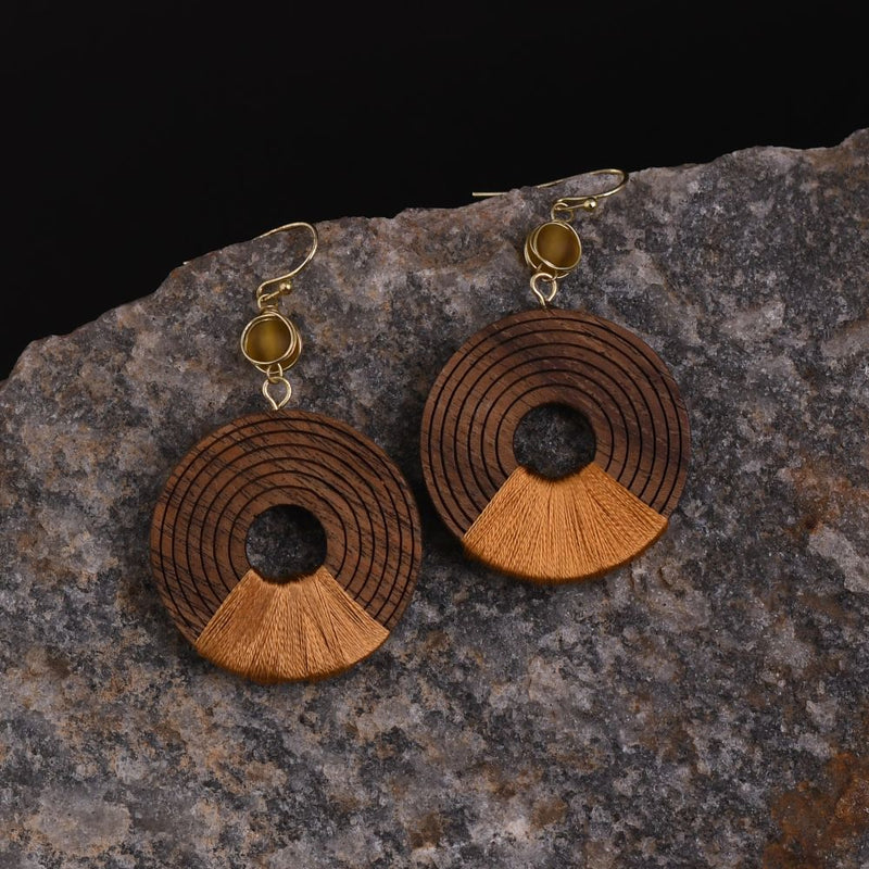 Handcrafted Wooden Bead with Thread Work Earring