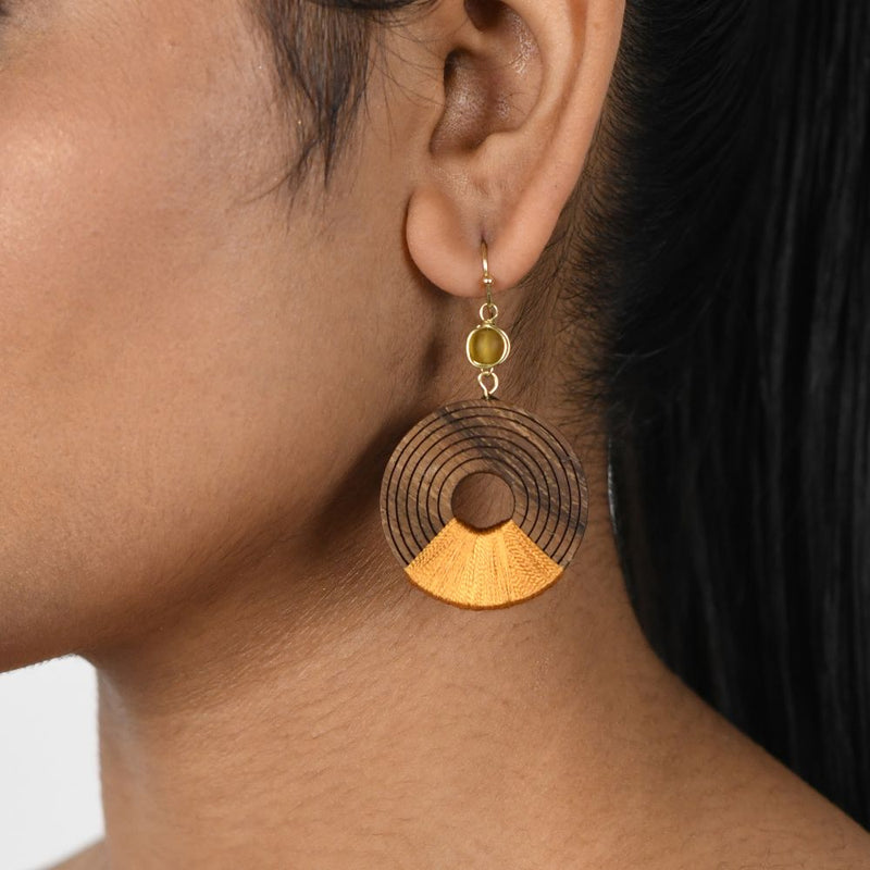 Handcrafted Wooden Bead with Thread Work Earring