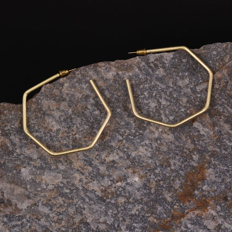 Handcrafted Brass Hexagon Stud Earring