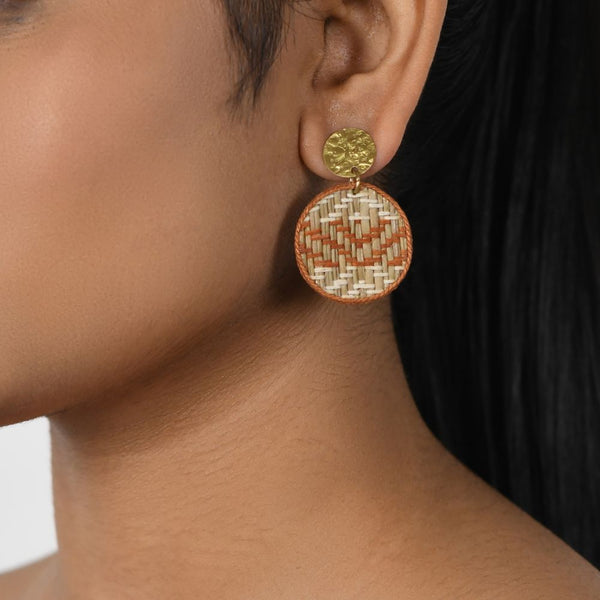 Handcrafted Natural Grass with Brass Bead Earring