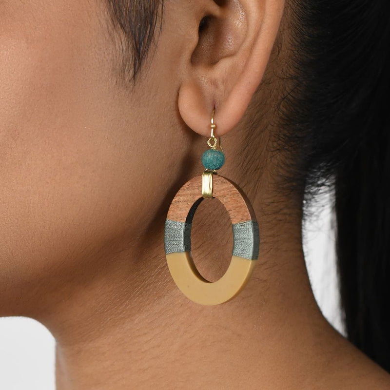 Handcrafted Wooden Ring with Thread Work Earring