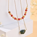 Handcrafted Two Layered Brass Neckpiece with Green Bead