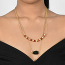 Handcrafted Two Layered Brass Neckpiece with Green Bead