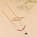 Handcrafted Two Layered Brass Neckpiece with Green Bead