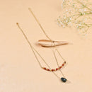 Handcrafted Two Layered Brass Neckpiece with Green Bead