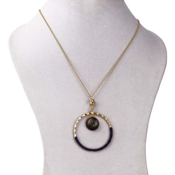 Handcrafted Brass Neckpiece with Circle and Bead Pendant
