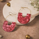 Handcrafted Red Resin Half-Moon Earrings in Brass | Lightweight Statement Earrings