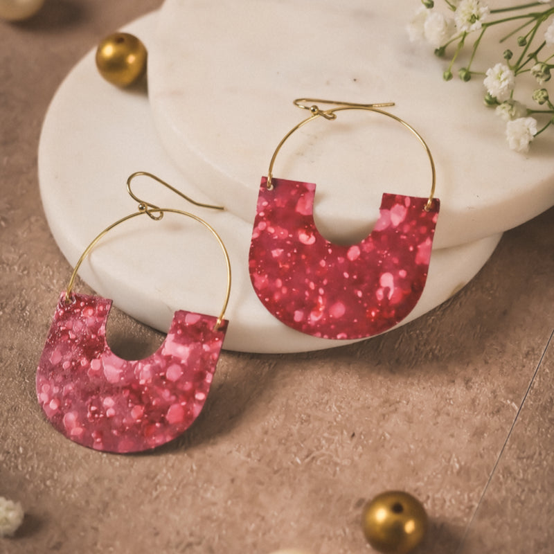 Handcrafted Red Resin Half-Moon Earrings in Brass | Lightweight Statement Earrings