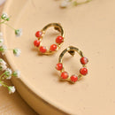 Handcrafted Brass Red Bead Stud Earring