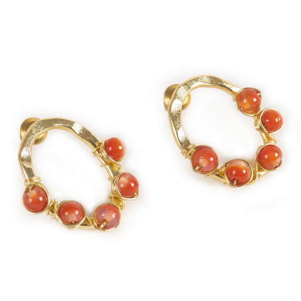 Handcrafted Brass Red Bead Stud Earring