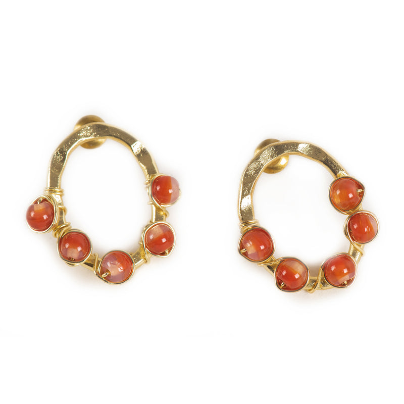 Handcrafted Brass Red Bead Stud Earring