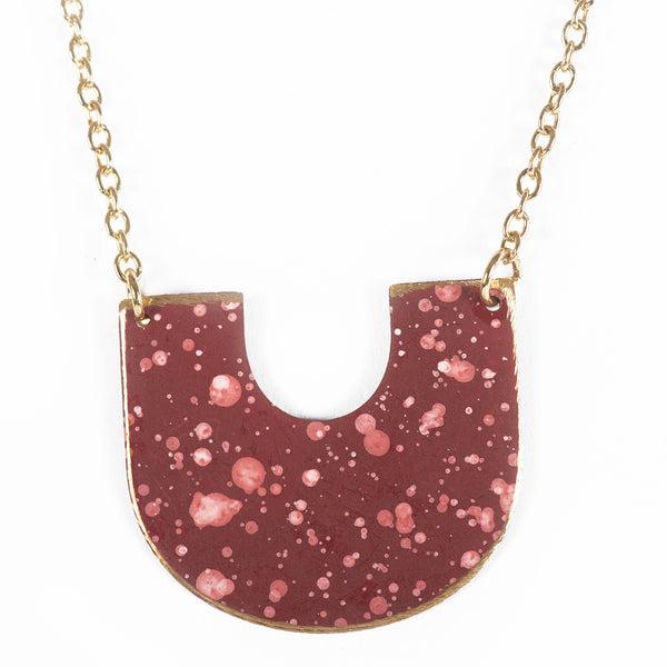 Handcrafted Brass U shape Textured Pink Neckpiece