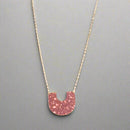 Handcrafted Brass U shape Textured Pink Neckpiece