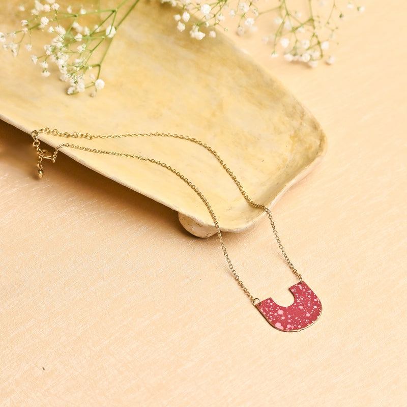 Handcrafted Brass U shape Textured Pink Neckpiece