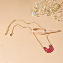 Handcrafted Brass U shape Textured Pink Neckpiece