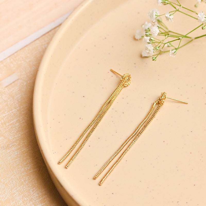 Handcrafted Brass Long Knot Stud Earring