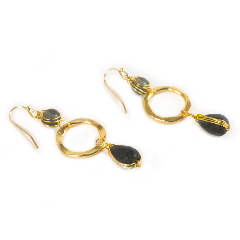 Handcrafted Brass Green Stone Earring