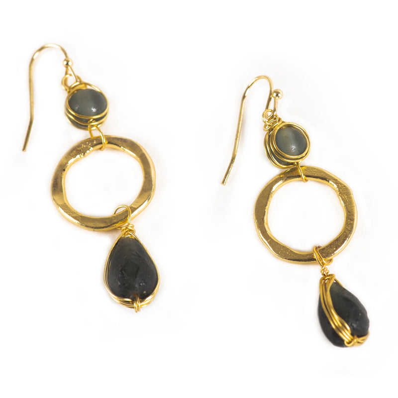 Handcrafted Brass Green Stone Earring