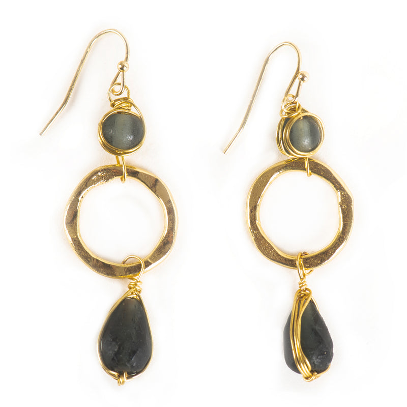 Handcrafted Brass Green Stone Earring