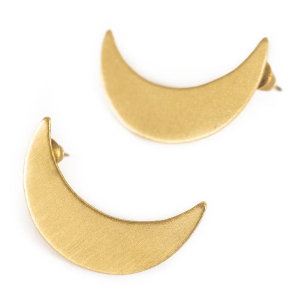 Handcrafted Brass Moon Shape Stud Earring