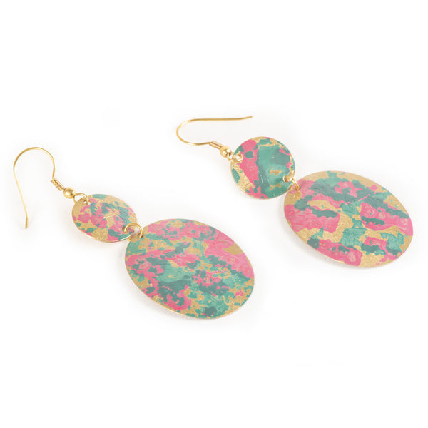 Handcrafted Brass Pink Green Earring