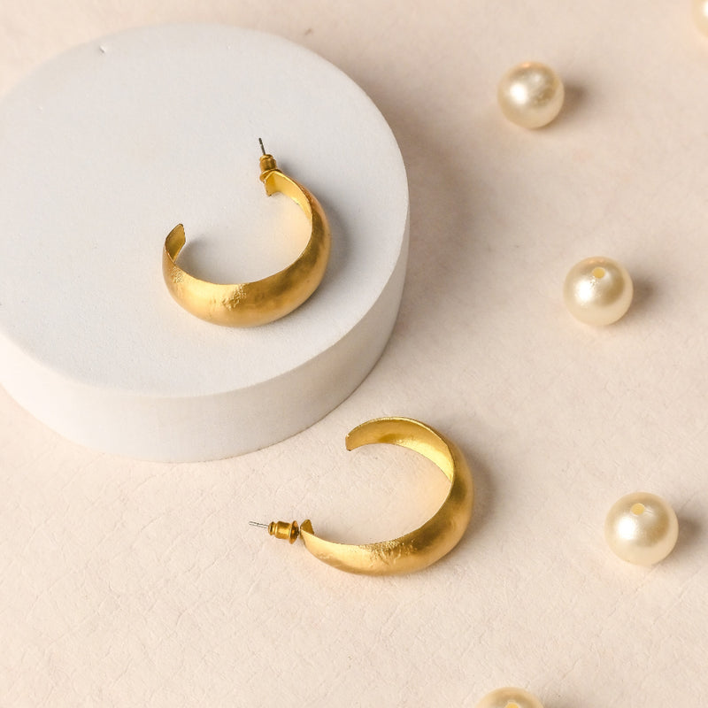 Handcrafted Brass Wide Hoop Stud Earring