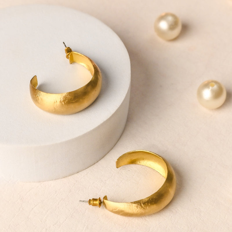 Handcrafted Brass Wide Hoop Stud Earring