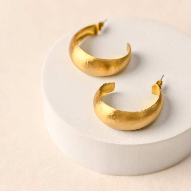 Handcrafted Brass Wide Hoop Stud Earring