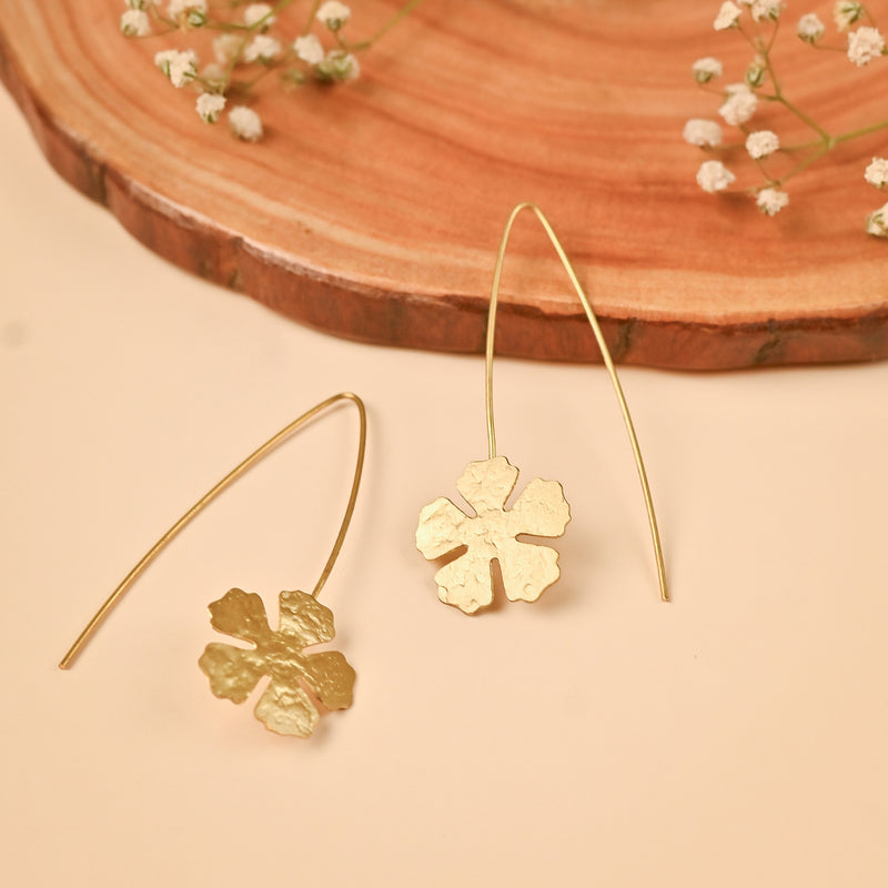 Handcrafted Brass Long Wire Flower Earring