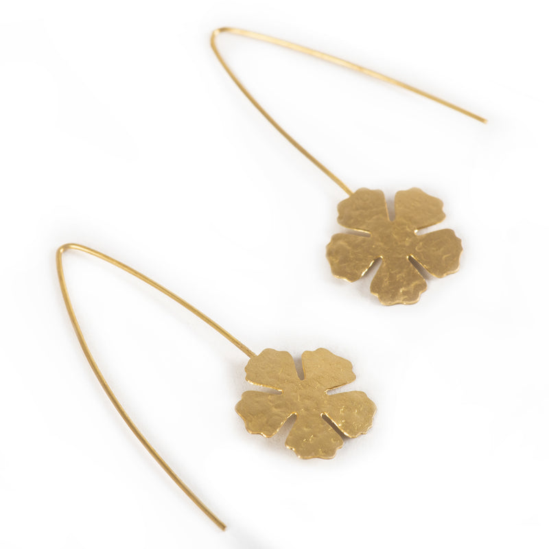 Handcrafted Brass Long Wire Flower Earring