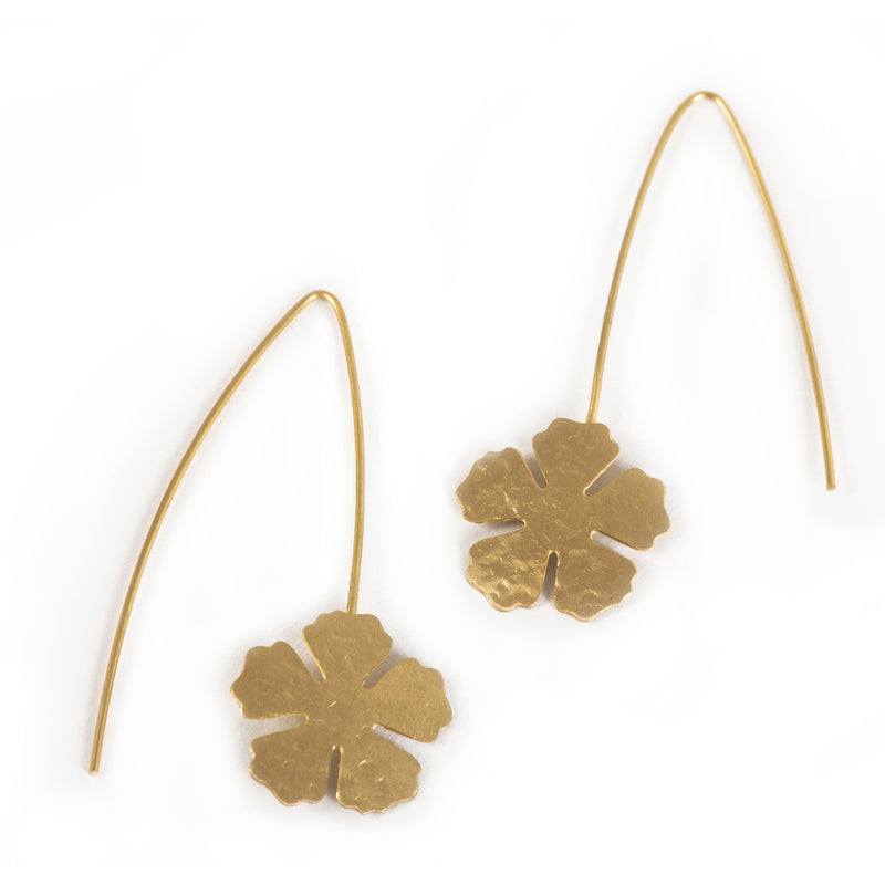 Handcrafted Brass Long Wire Flower Earring