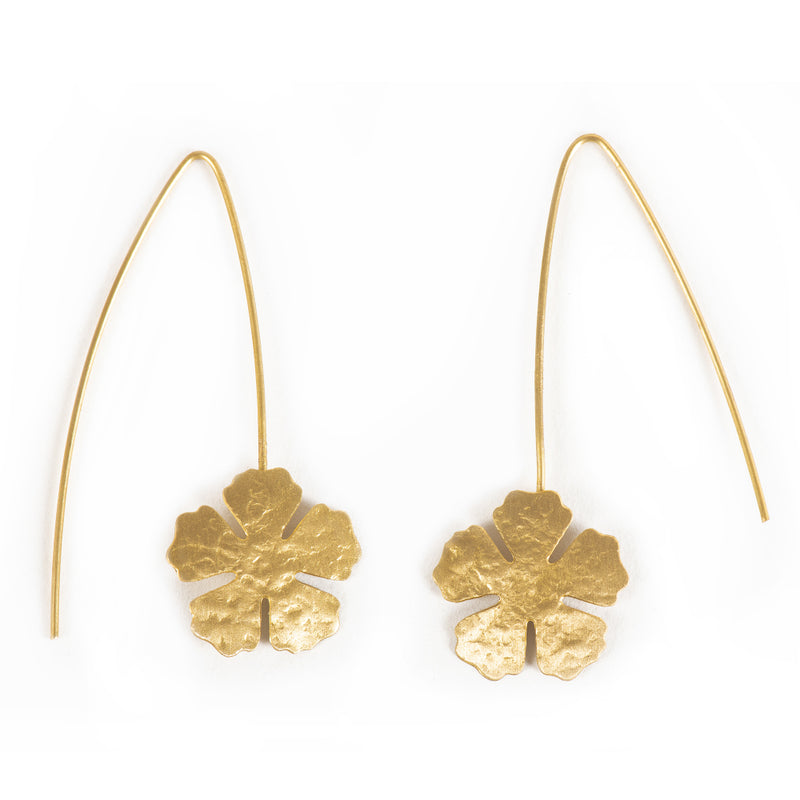 Handcrafted Brass Long Wire Flower Earring