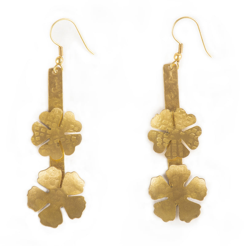 Handcrafted Brass Double Flower Earring