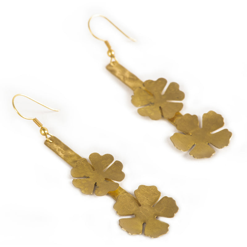 Handcrafted Brass Double Flower Earring