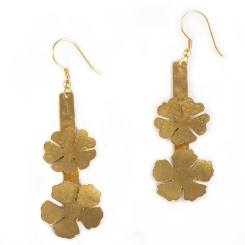 Handcrafted Brass Double Flower Earring