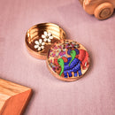 Handcrafted Brass Pill Box Gond Art- Elephant Couple Design