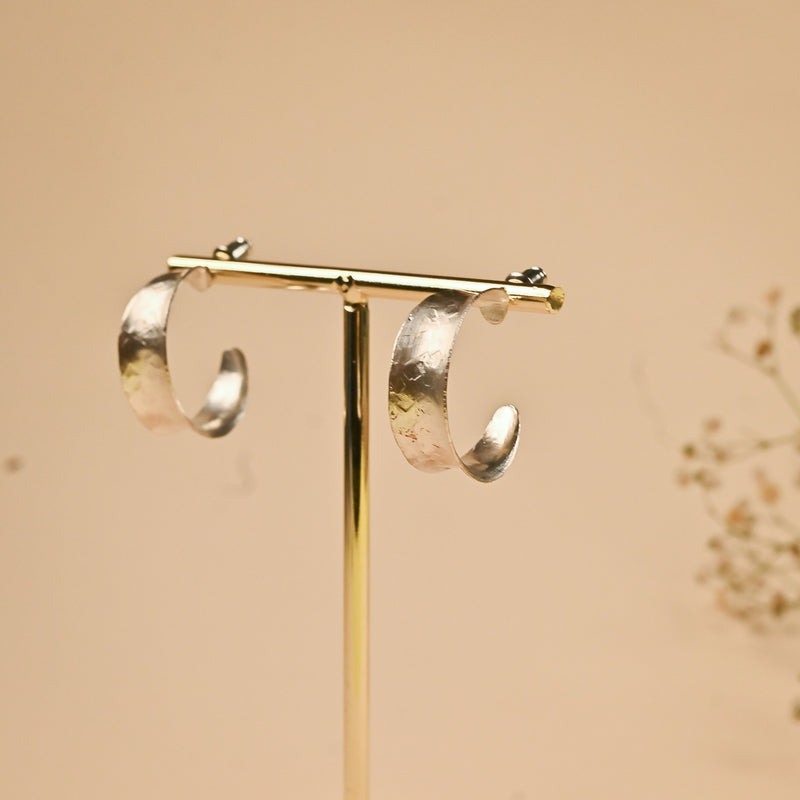 Handcrafted Brass Hoop Stud Earring Silver